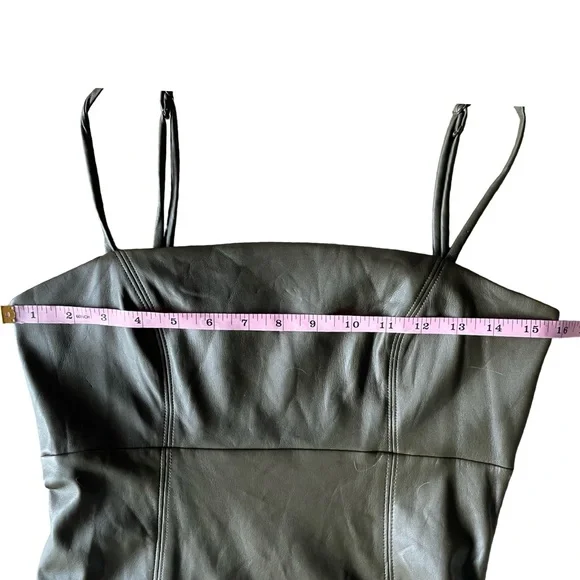 NWT Express Body Contour Faux Leather Cami Midi Dress Olive Green Small - Picture 12 of 13